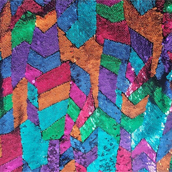 Vintage 80s Oleg Cassini Sequin Top 100% Silk & Rayon Sz 8 Statement Piece Artsy - Picture 9 of 16